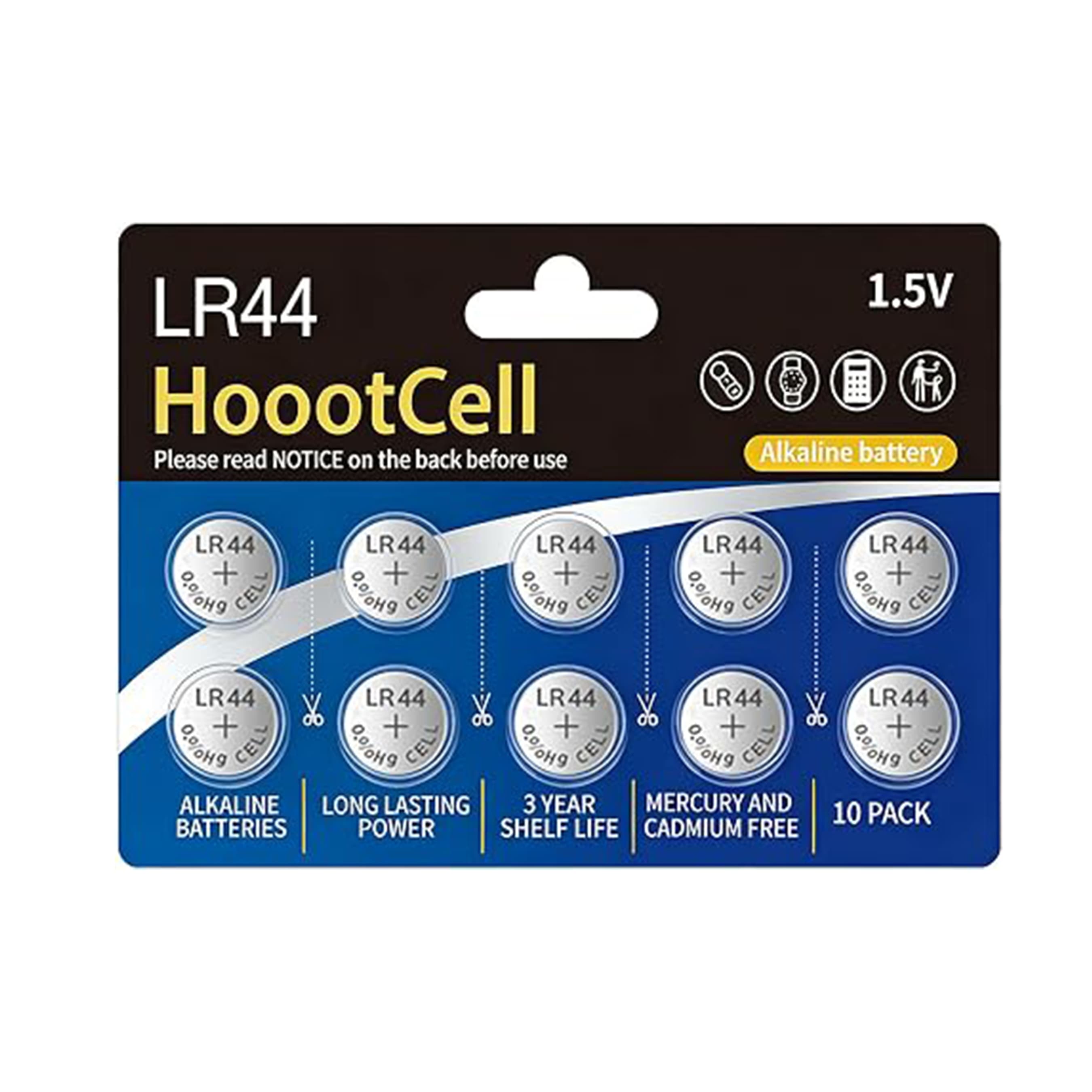 HoootCell LR44 / L1154F Alkaline Button Cell Batteries – 1.5V Coin Cell Batteries for Motherboards, Electronics and Devices