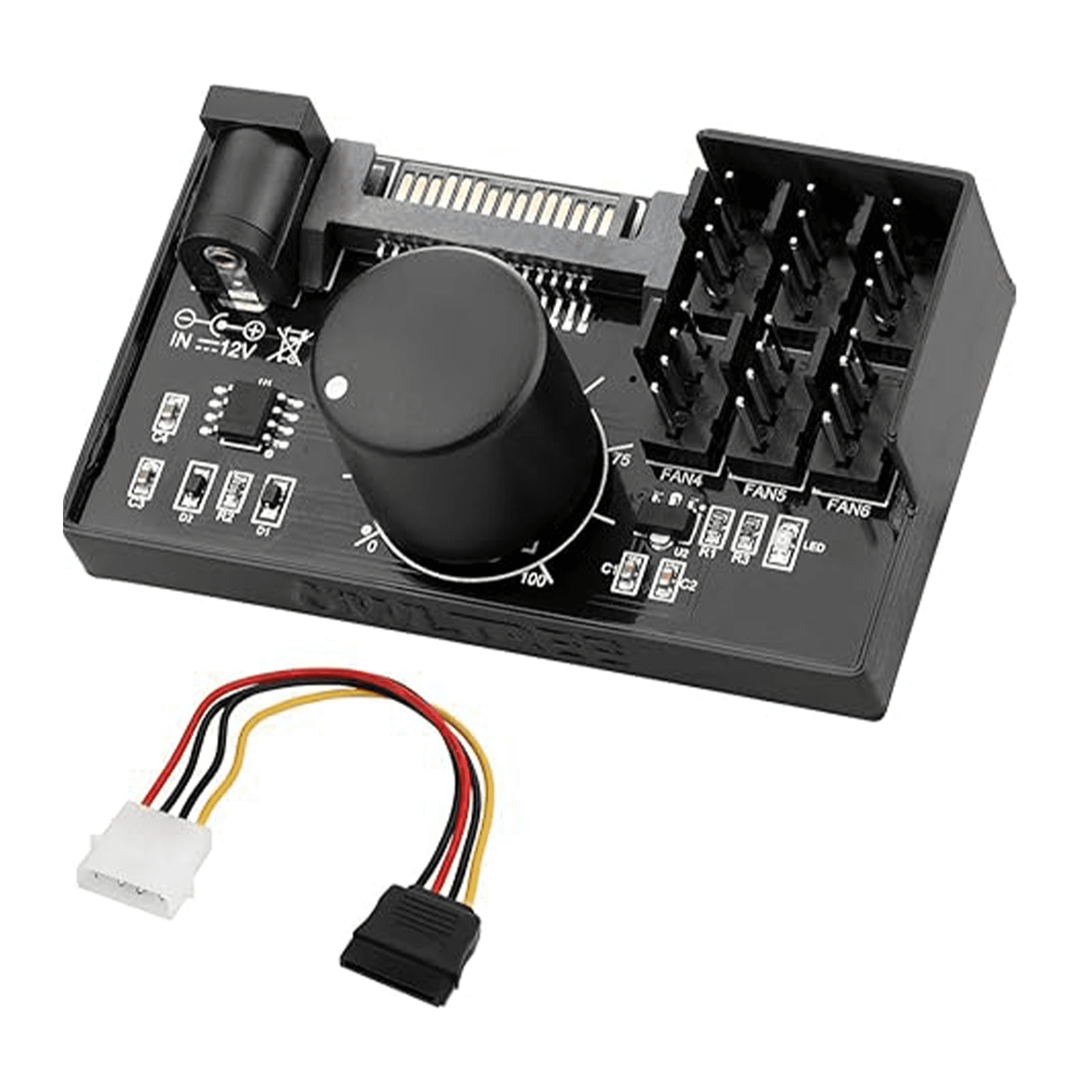 PC Fan Controller Hub – PWM Fan Speed Controller with SATA Power Adapter & Cooling Fan Support