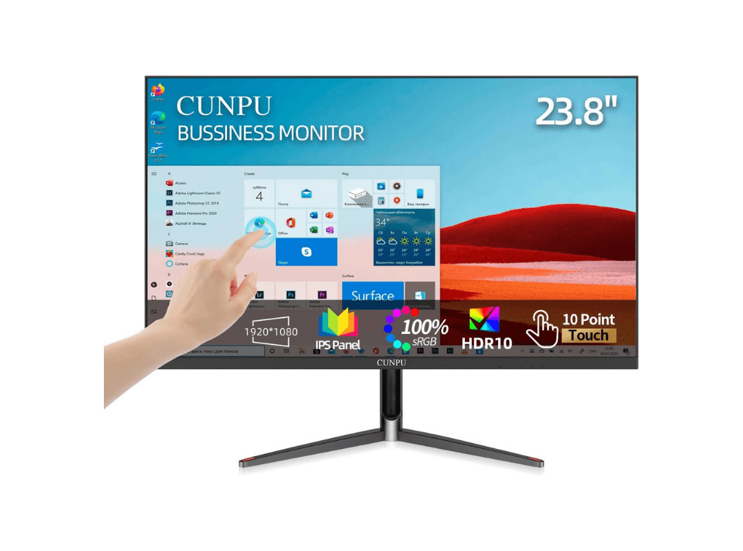 CUNPU 24 Inch Touchscreen Monitor, 10 Point Touch, FHD 1080P 75Hz IPS Screen, 100% SRGB, VESA Wall Mountable, Tilt Adjustment, VGA HDMI USB for PC, Laptop Business & Work Station, Warehouse